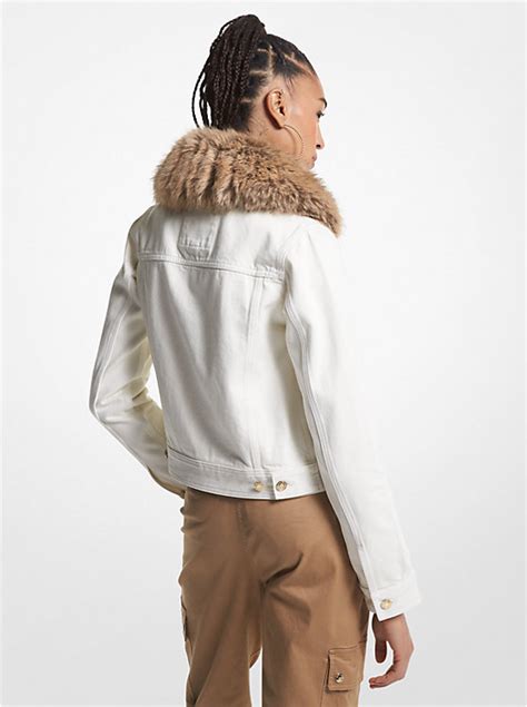 michael michael kors faux fur-trim denim jacket